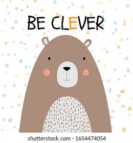 Cute bear childish vector illustrationin scandinavian style. Hand drawn cute print for posters, cards, t-shirts. Nordic style design