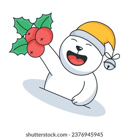 Cute-Bär mit Weihnachtsmütze, flacher Aufkleber 