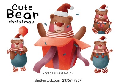 Cute Bear christmas water color collection