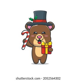 Cute bear in christmast day cartoon vector illustration