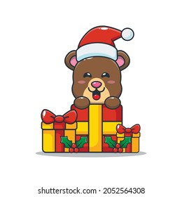 Cute bear in christmast day cartoon vector illustration