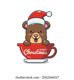 Cute bear in christmast day cartoon vector illustration