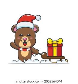 Cute bear in christmast day cartoon vector illustration