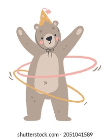 Cute bear circus with hula hoops, kids print