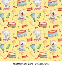 cute bear circus seamless pattern background. wrapping paper template. Christmas background
