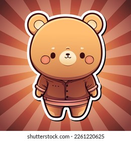 Cute bear with clothes cartoon illustration in sticker design baby wild animal