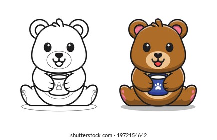 Cute bear with coffee cartoon coloring pages