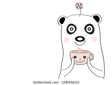 cute bear with coffee cartoon vector eps.10