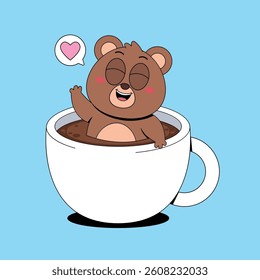 Cute bear in coffee cup cartoon