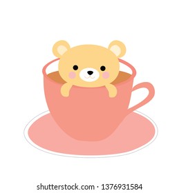 Cute bear in coffee cup on white background vector-illustration