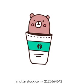 Cute bear and coffee, illustration for t-shirt, sticker, or apparel merchandise. With doodle, retro, and cartoon style.