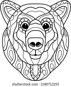 cute bear coloring book zentangle hand drawn isolated on white background