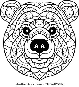 süßes Bärenfarbbuch, zentangle, handgezeichnet einzeln auf weißem Hintergrund