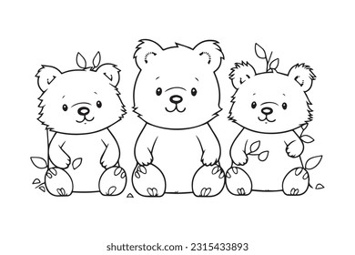 Cute Bear Coloring Pages, Kids Coloring Book, Bear Vector Character Illustration