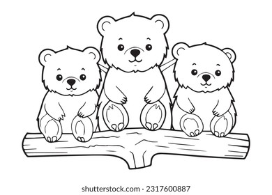Cute Bear Coloring Pages, Kids Coloring Book, Bear Vector Character Illustration