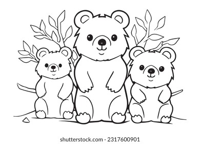 Cute Bear Coloring Pages, Kids Coloring Book, Bear Vector Character Illustration