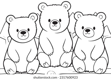 Cute Bear Coloring Pages, Kids Coloring Book, Bear Vector Character Illustration