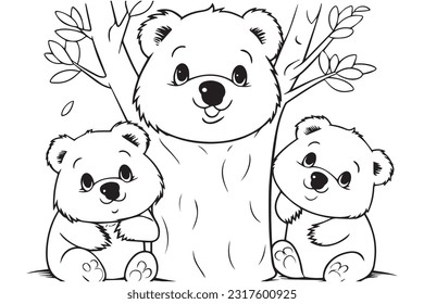 Cute Bear Coloring Pages, Kids Coloring Book, Bear Vector Character Illustration
