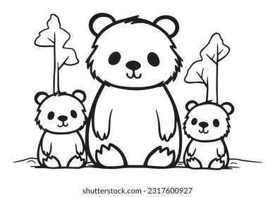 Cute Bear Coloring Pages, Kids Coloring Book, Bear Vector Character Illustration