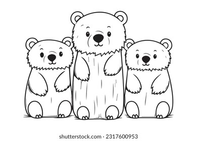 Cute Bear Coloring Pages, Kids Coloring Book, Bear Vector Character Illustration