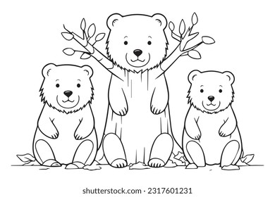 Cute Bear Coloring Pages, Kids Coloring Book, Bear Vector Character Illustration
