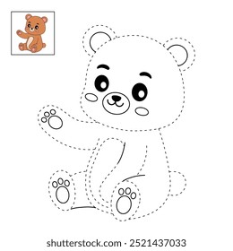 A cute bear coloring pages for kids. Trace and color bear. A bear forest animals vector. Bear outline. Coloring book for kids. Kindergarten and preschool worksheets printable for kids. Forest animals.