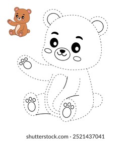 A cute bear coloring pages for kids. Trace and color bear. A bear forest animals vector. Bear outline. Coloring book for kids. Kindergarten and preschool worksheets printable for kids. Forest animals.