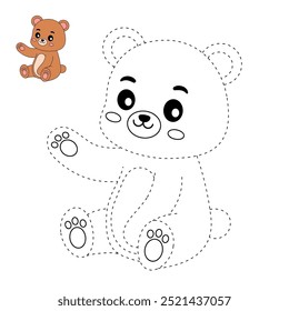 A cute bear coloring pages for kids. Trace and color bear. A bear forest animals vector. Bear outline. Coloring book for kids. Kindergarten and preschool worksheets printable for kids. Forest animals.