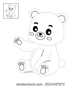 A cute bear coloring pages for kids. Trace and color bear. A bear forest animals vector. Bear outline. Coloring book for kids. Kindergarten and preschool worksheets printable for kids. Forest animals.