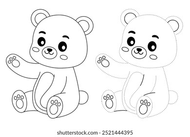 Um urso bonito colorindo páginas para crianças. Traço e cor urso. Um vetor de animais da floresta de ursos. Traço de urso. Livro de colorir para crianças. Planilhas de jardim de infância e pré-escola imprimíveis para crianças. Animais da floresta.