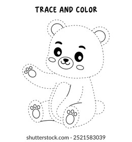 Um urso bonito colorindo páginas para crianças. Traço e cor urso. Um bonito urso floresta animais vetor. Livro de colorir para crianças. Planilhas de jardim de infância e pré-escola imprimíveis para crianças. Animais da floresta.