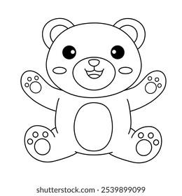 Cute bear coloring pages for kids. Trace and color cute bear. Bear animal flashcard. Cute bear isolated on white background. Kindergarten and preschool worksheets printable for kids. 