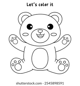 Cute bear coloring pages for kids. Trace and color cute bear. Bear animal flashcard. Cute bear isolated on white background. Kindergarten and preschool worksheets printable for kids. 