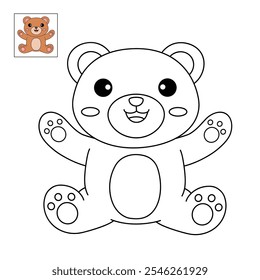 Cute bear coloring pages for kids. Trace and color cute bear. Bear animal flashcard. Cute bear isolated on white background. Kindergarten and preschool worksheets printable for kids. 