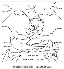 Cute Bear Coloring Pages on Banana Boat Summer Vacation