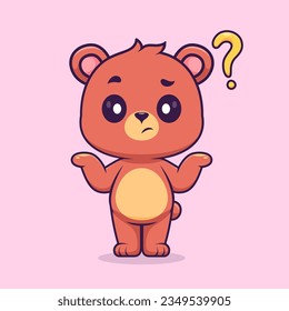 Cute Bear Confused Cartoon Vector Icon Illustration. Animal Nature Icon Concept Isolated Premium Vector. Flat Cartoon Style