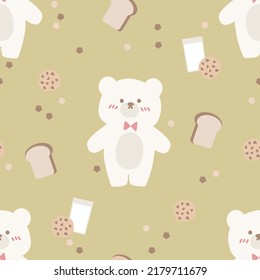 Cute Bear and Cookies Seamless Pattern