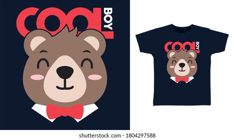 Cute bear cool boy for print on tee