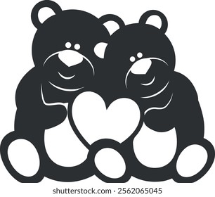 Cute Bear Couple Holding a Heart. Vector Illustration