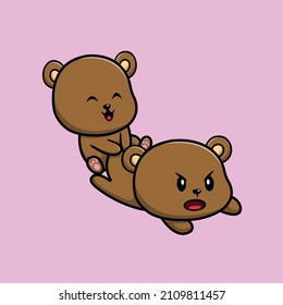 Cute Bear Couple Playing Cartoon Vector Icon Illustration. Animal Icon Concept Isolated Premium Vector. Flat Cartoon Style