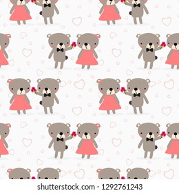 Cute bear couple seamless pattern. Lovely bear in Valentine concept
