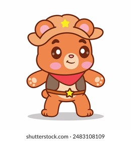 Cute Bear Cowboy Cartoon Vector Icon Illustration. Animal Nature Icon Isolated Premium Vector.Cartoon Style