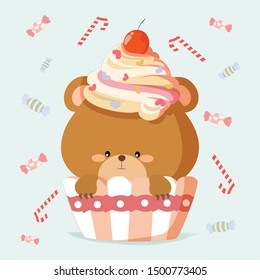 cute bear in cream cupcake 