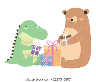 cute bear and crocodile characters