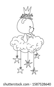 Cute bear with crown cloud and stars design, Animal zoo life nature character childhood and adorable theme Vector illustration