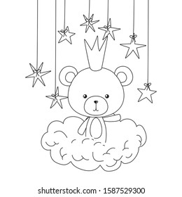Cute bear with crown cloud and stars design, Animal zoo life nature character childhood and adorable theme Vector illustration