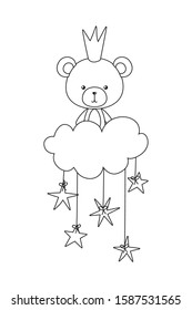 Cute bear with crown cloud and stars design, Animal zoo life nature character childhood and adorable theme Vector illustration