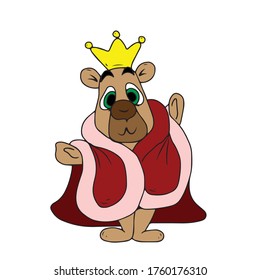 Oso lindo en una corona y Cabo rojo. Niños dibujados a mano, dibujos animados, ilustraciones vectoriales aisladas en un fondo blanco
