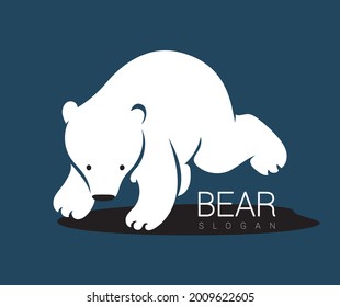 Cute bear cub isolated on blue background. Vector concept illustration for your design. Polar bear icon silhouette. Illustration of jumping bear.