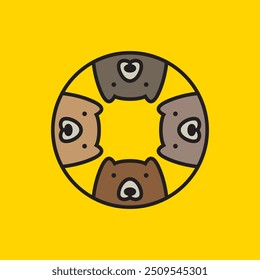 cute bear cubs group cartoon logo design vector